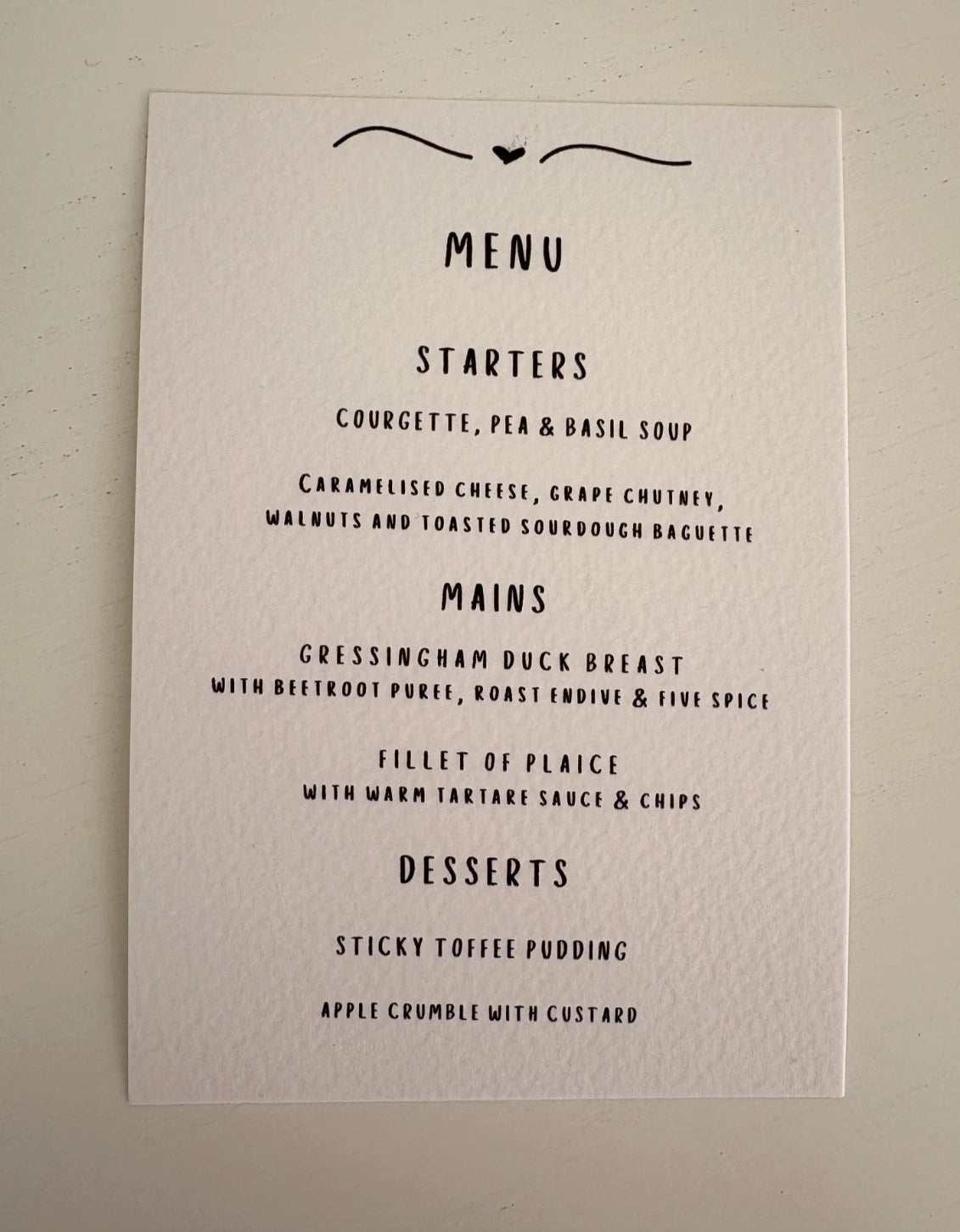 Personalised Wedding, Special Occasions Menu Cards