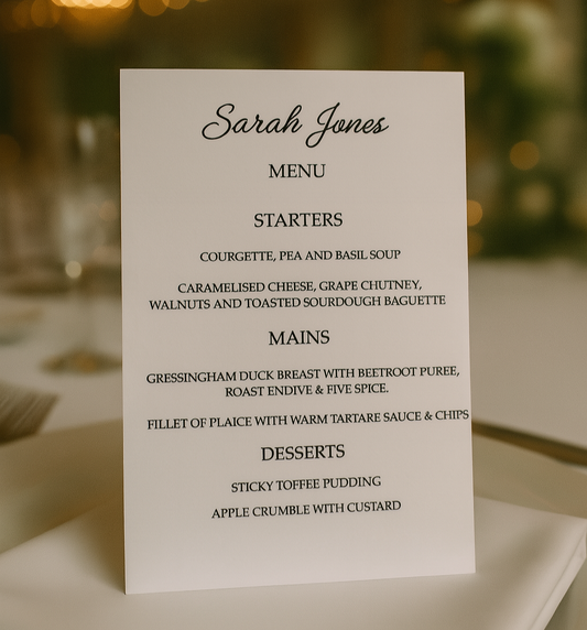 Personalised Name Place Cards with Menu Cards for Wedding and Special Occasions