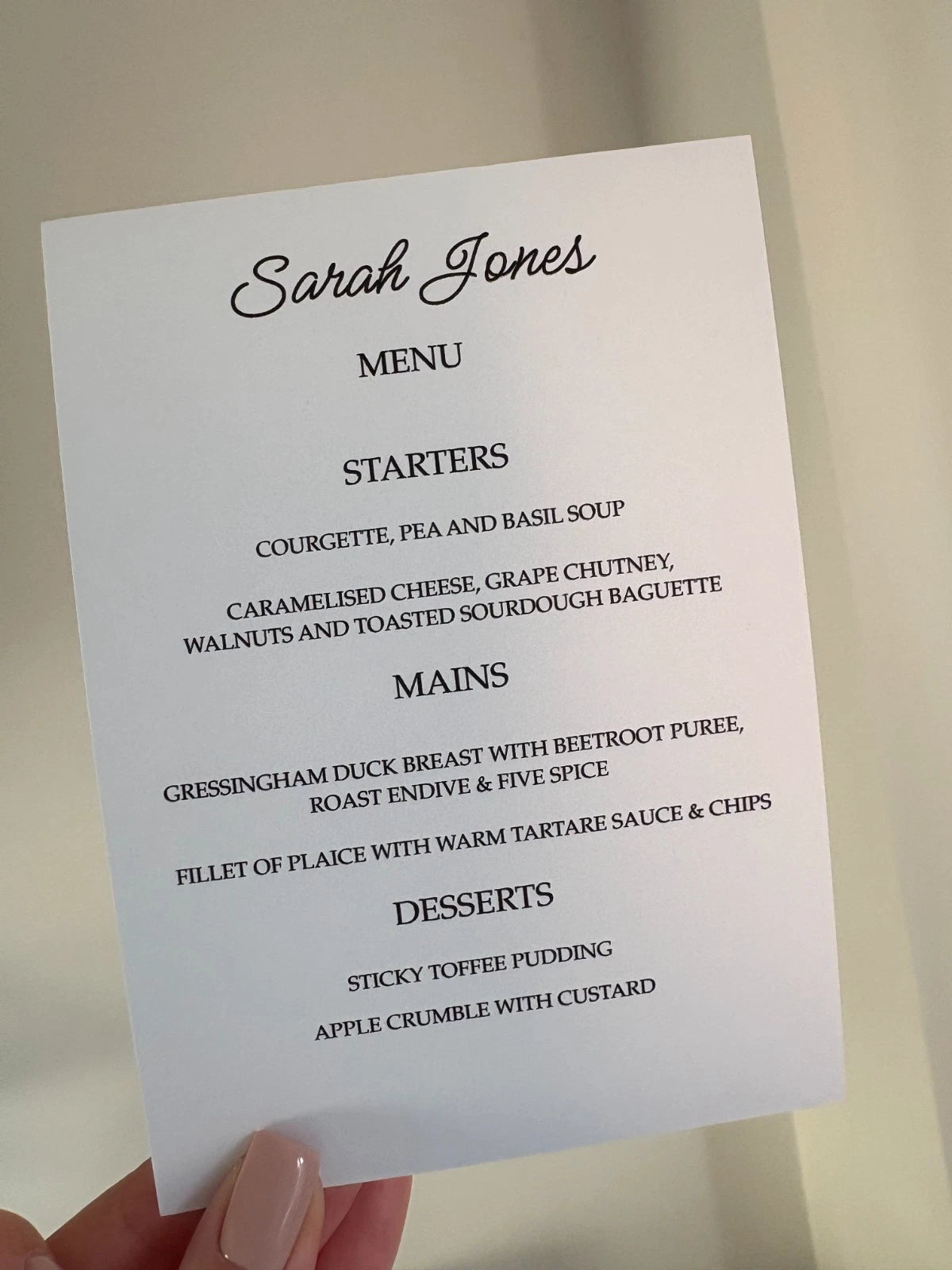 Personalised Name Place Cards with Menu Cards for Wedding and Special Occasions