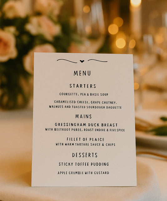 Personalised Wedding, Special Occasions Menu Cards