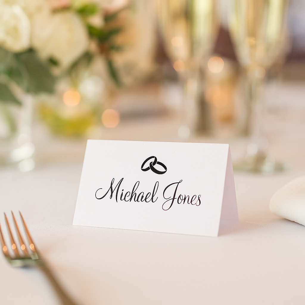Personalised Name Place Cards with Menu Cards for Wedding and Special Occasions