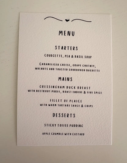 Personalised Wedding, Special Occasions Menu Cards