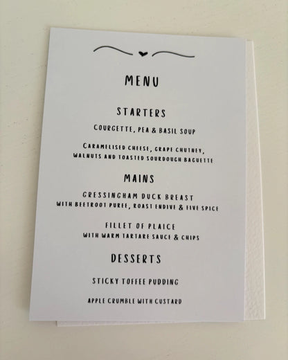 Personalised Wedding, Special Occasions Menu Cards